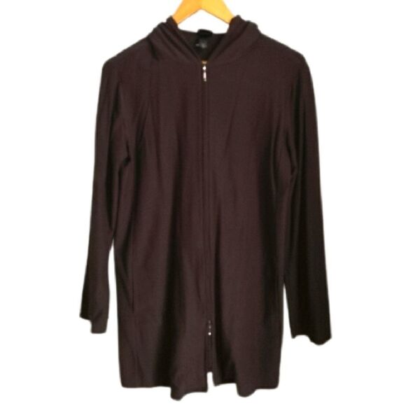 Eileen FISCHER Dark Chocolate LagenlookZipper Front Long Cardigan / Blazer Small - Picture 1 of 13
